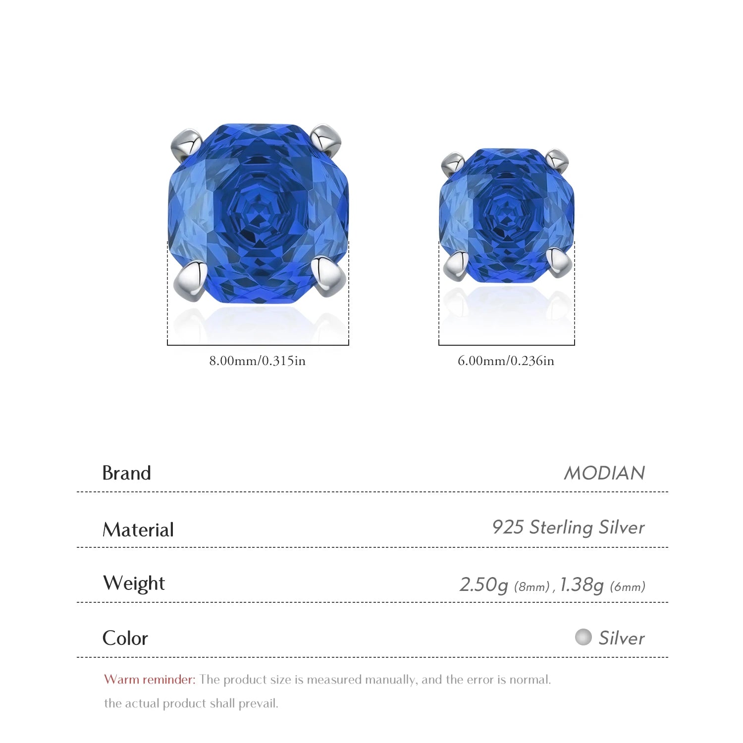 Royal Sapphire Rose Cut Octagon Studs Authentic 925 Sterling Silver