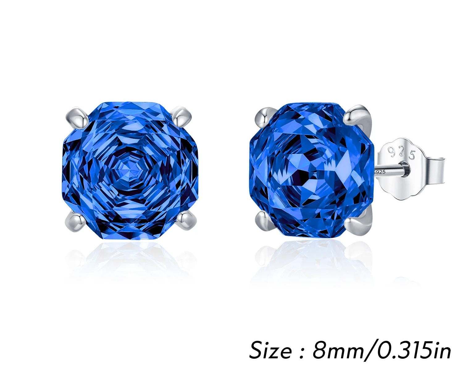 Royal Sapphire Rose Cut Octagon Studs Authentic 925 Sterling Silver