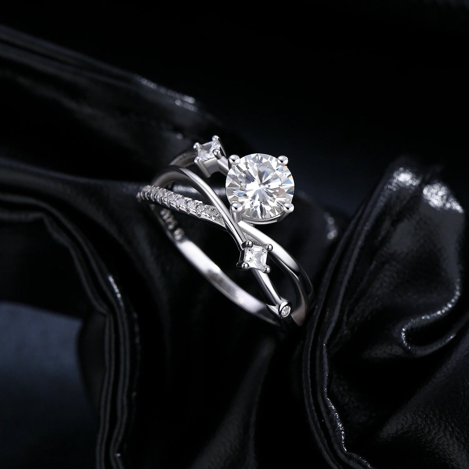 Prism Orbit Line Moissanite Ring Authentic 925 Silver