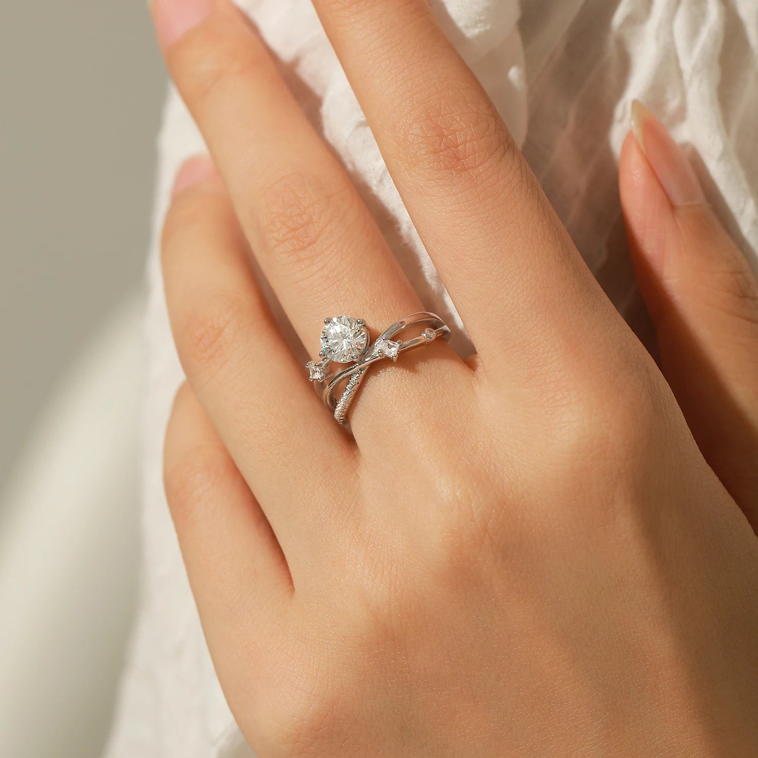 Prism Orbit Line Moissanite Ring Authentic 925 Silver