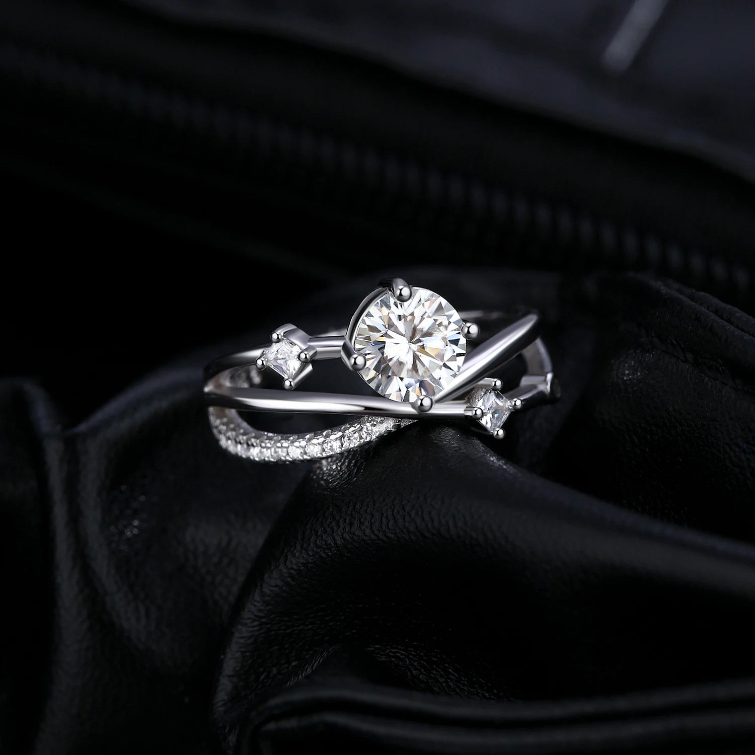 Prism Orbit Line Moissanite Ring Authentic 925 Silver