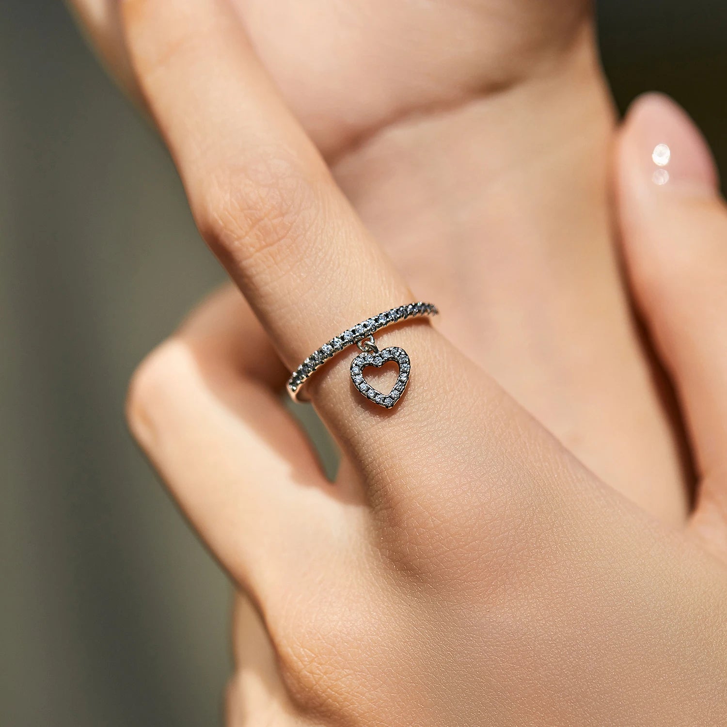 Ethereal Vintage Heart Charm Band Authentic 925 Sterling Silver
