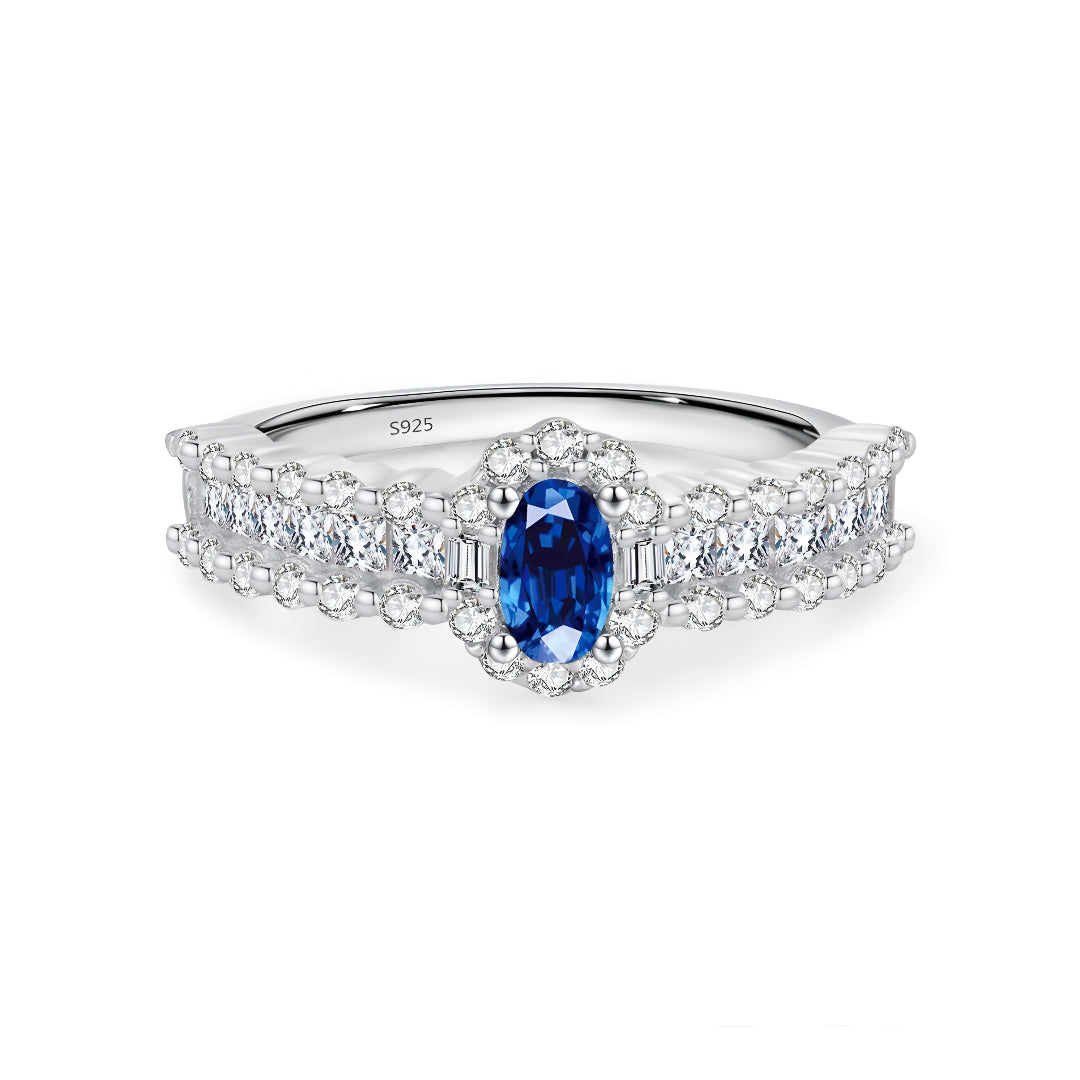 Blue Oval CZ Luxury Azure Authentic 925 Sterling Silver Band
