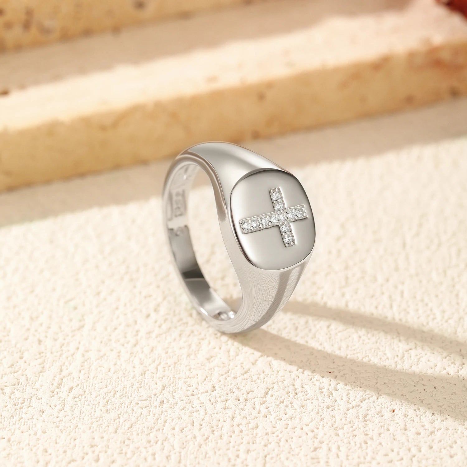 Monarch Cross Pave D Color Moissanite Authentic 925 Sterling Silver Signet Ring