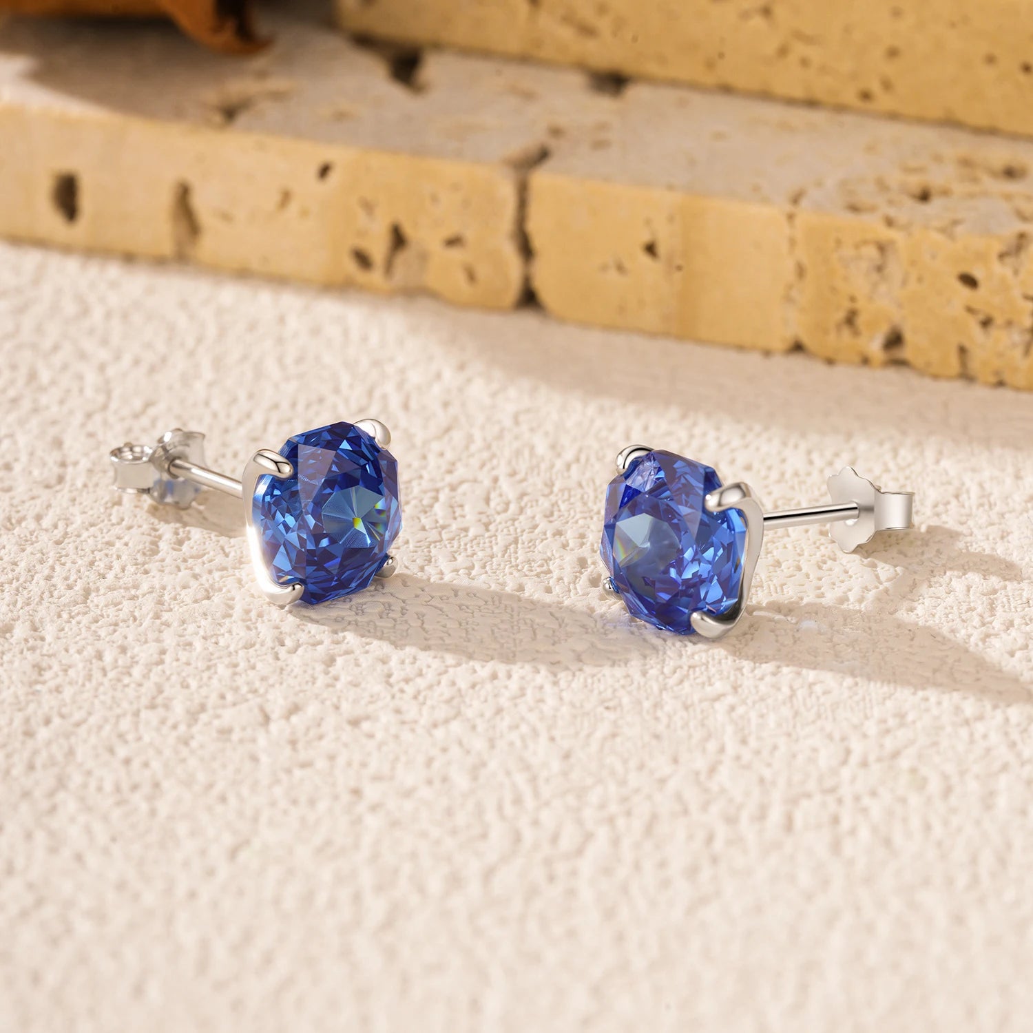Royal Sapphire Rose Cut Octagon Studs Authentic 925 Sterling Silver
