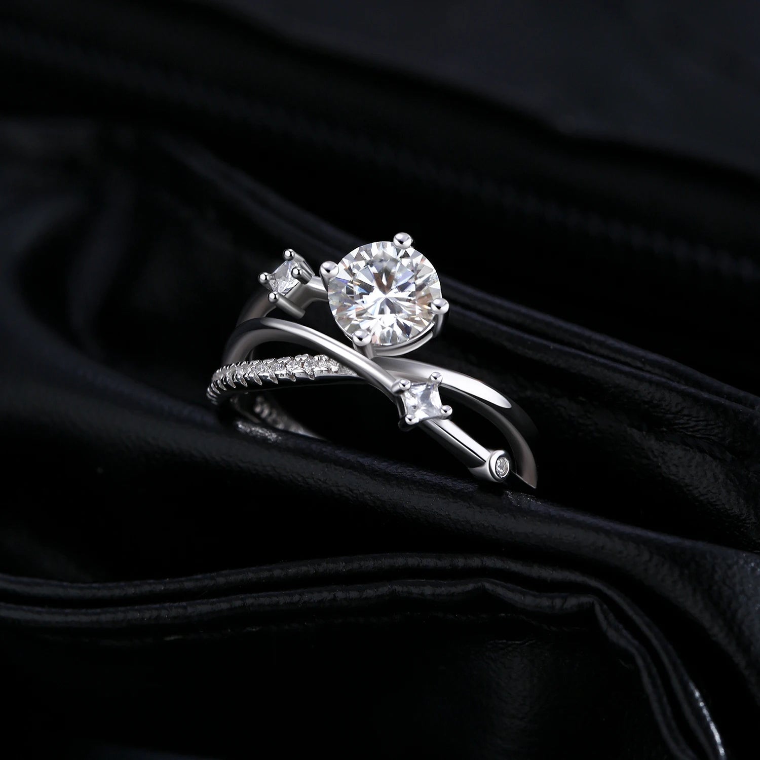 Prism Orbit Line Moissanite Ring Authentic 925 Silver