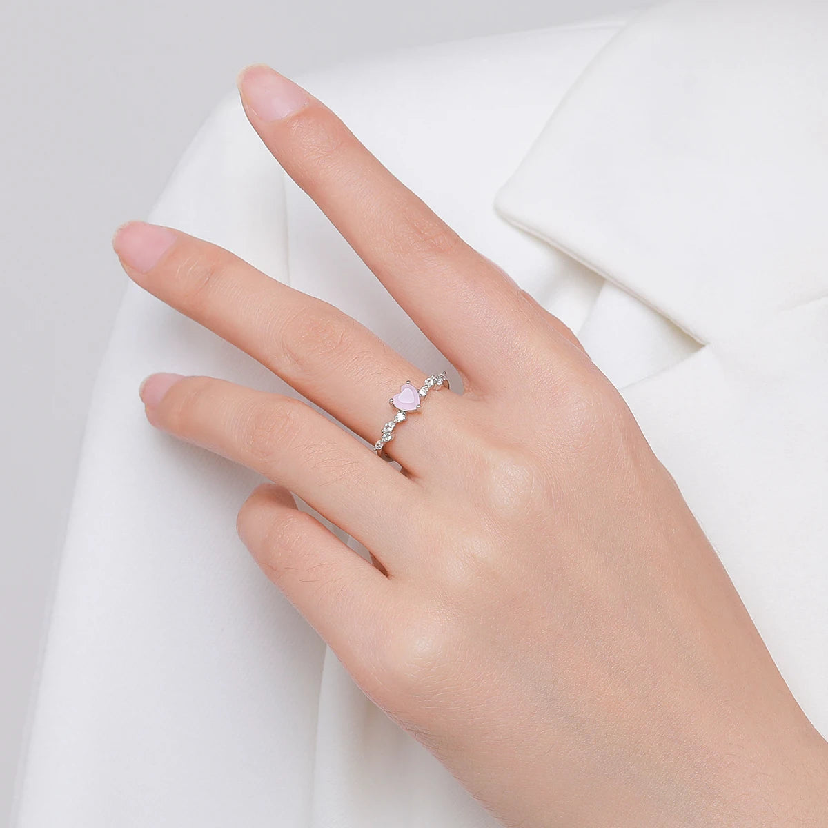 Sovereign Heart Pink Crystal Authentic 925 Sterling Silver Ring