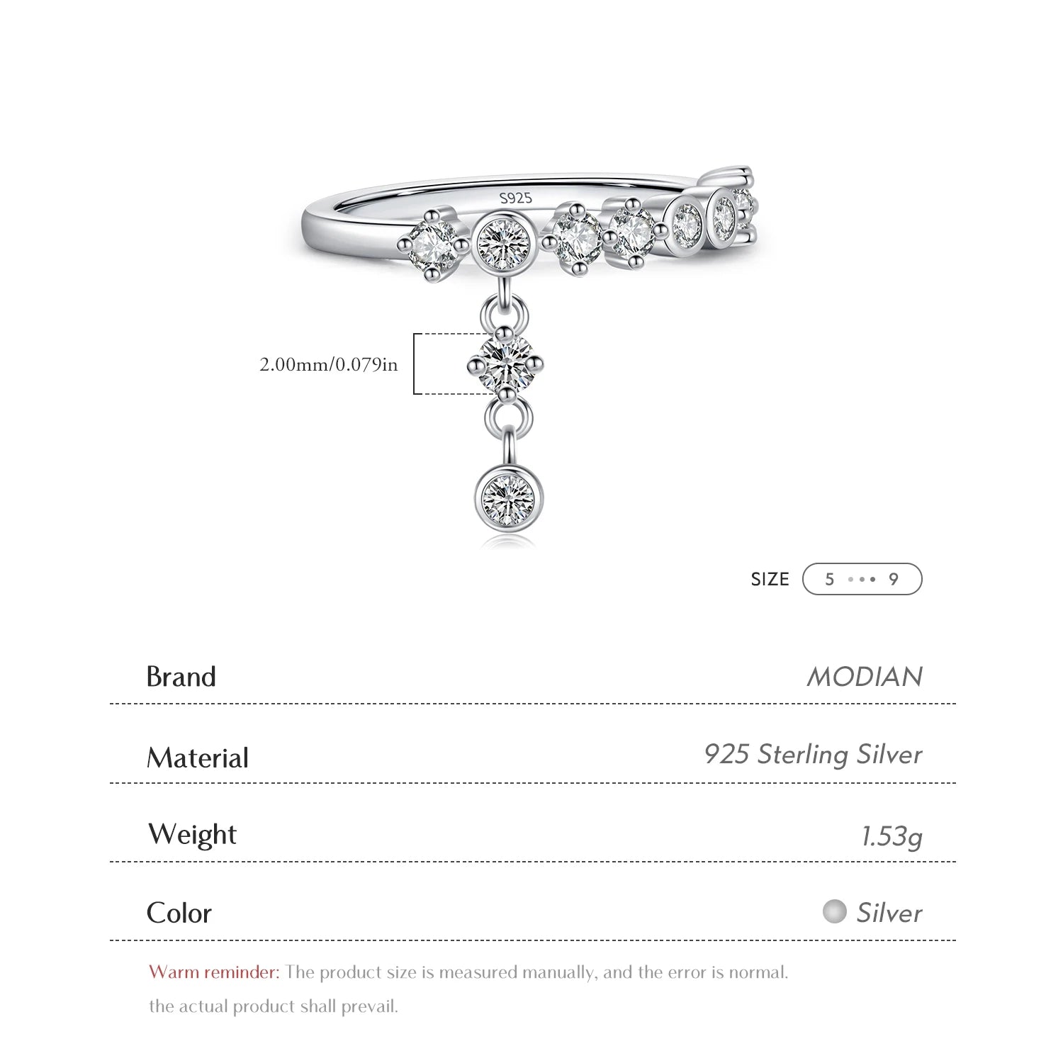 Cascading Charm Ring Authentic 925 Sterling Silver