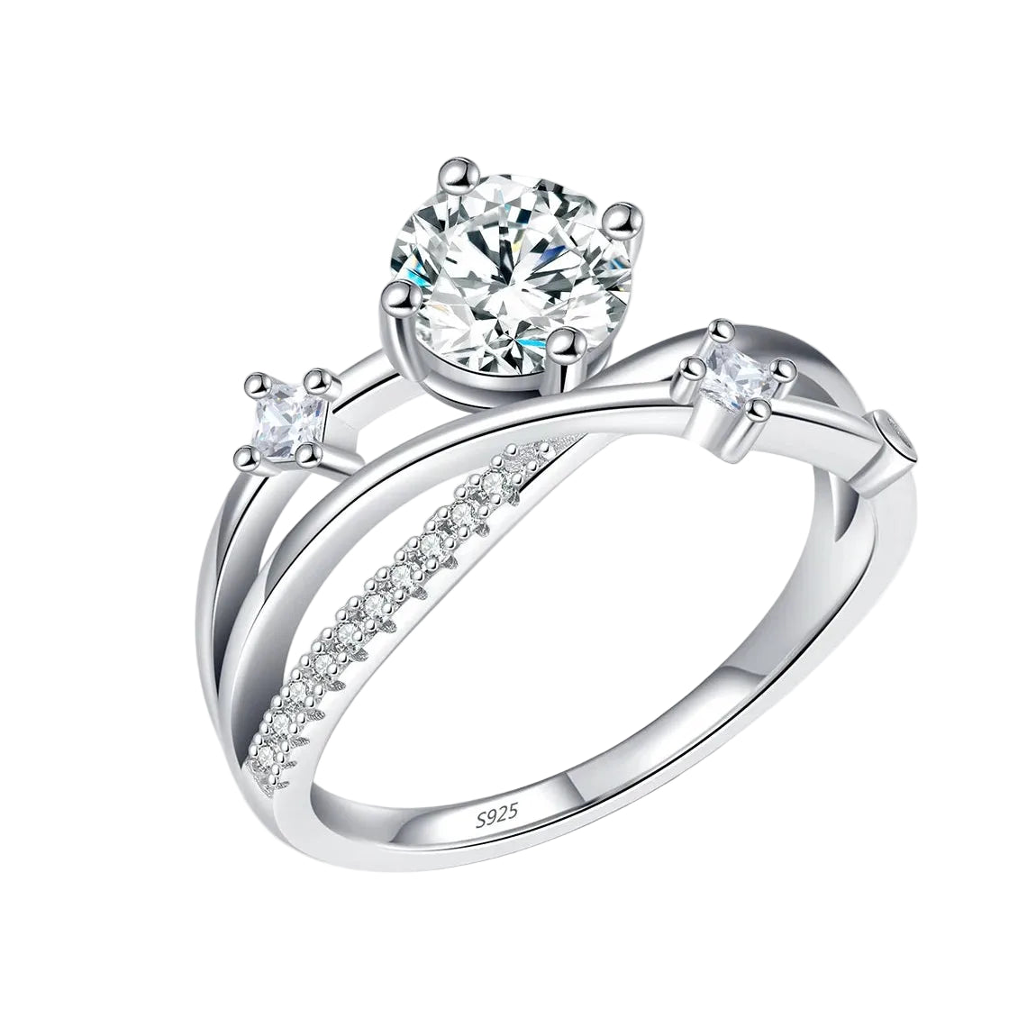 Prism Orbit Line Moissanite Ring Authentic 925 Silver