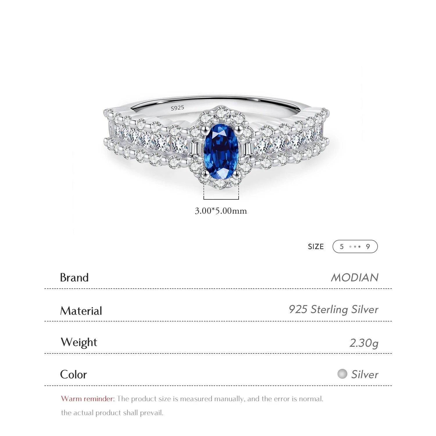 Blue Oval CZ Luxury Azure Authentic 925 Sterling Silver Band