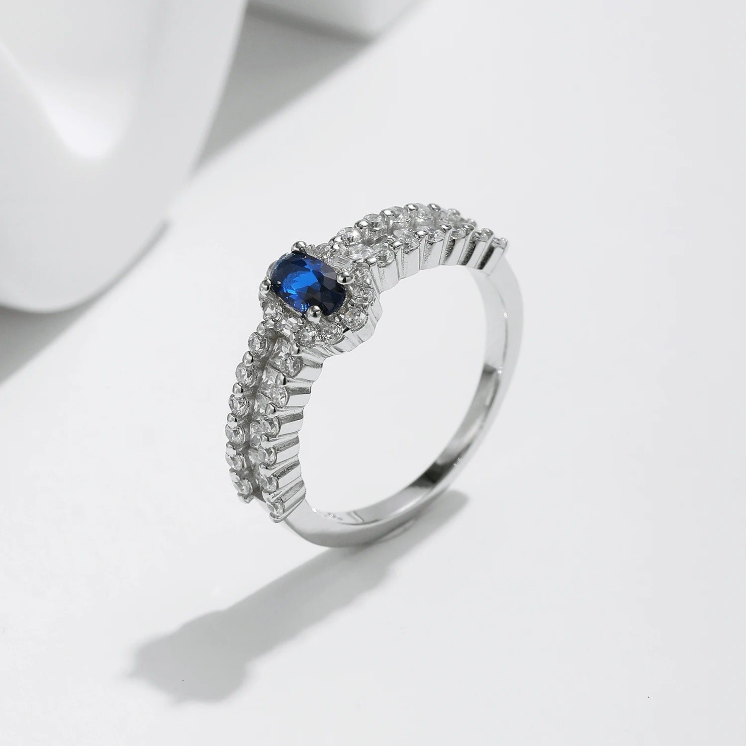 Blue Oval CZ Luxury Azure Authentic 925 Sterling Silver Band