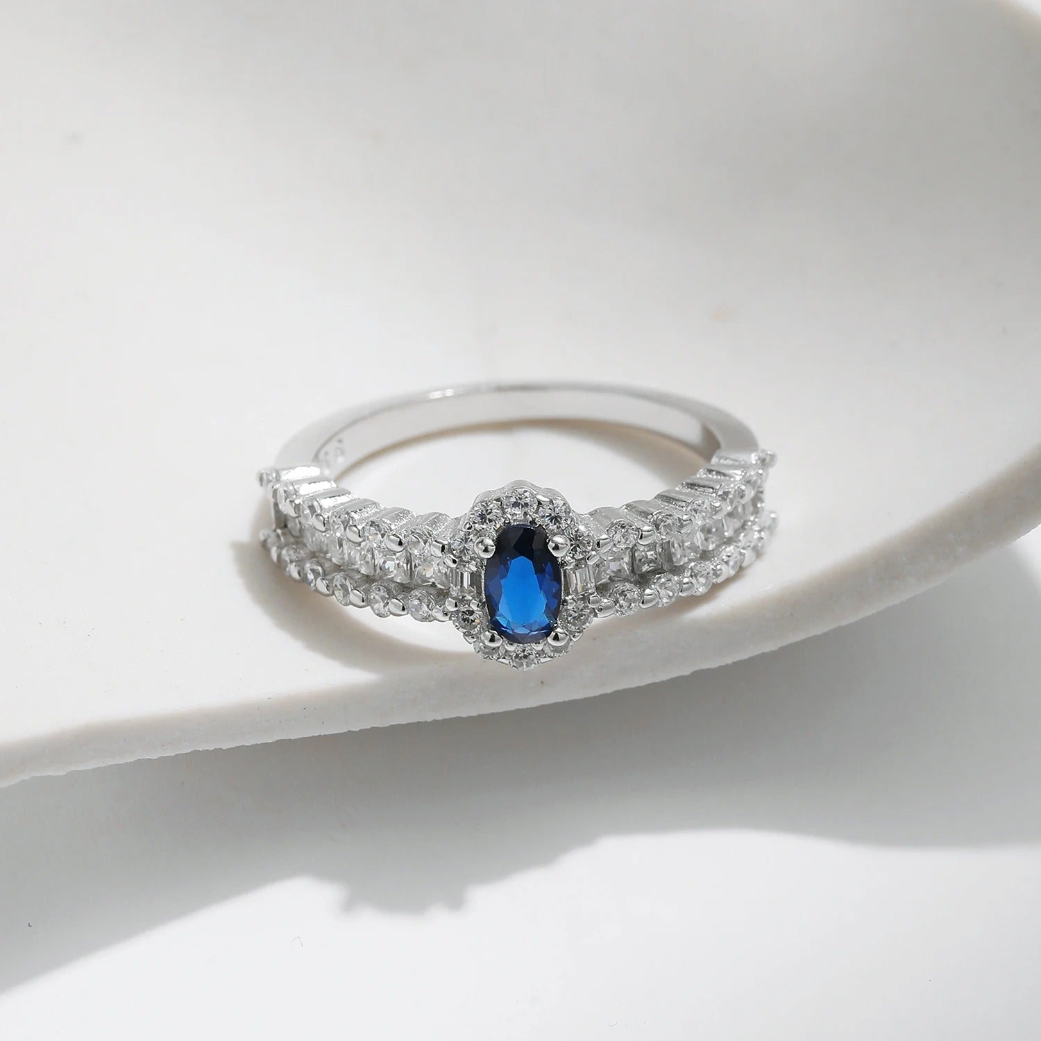 Blue Oval CZ Luxury Azure Authentic 925 Sterling Silver Band