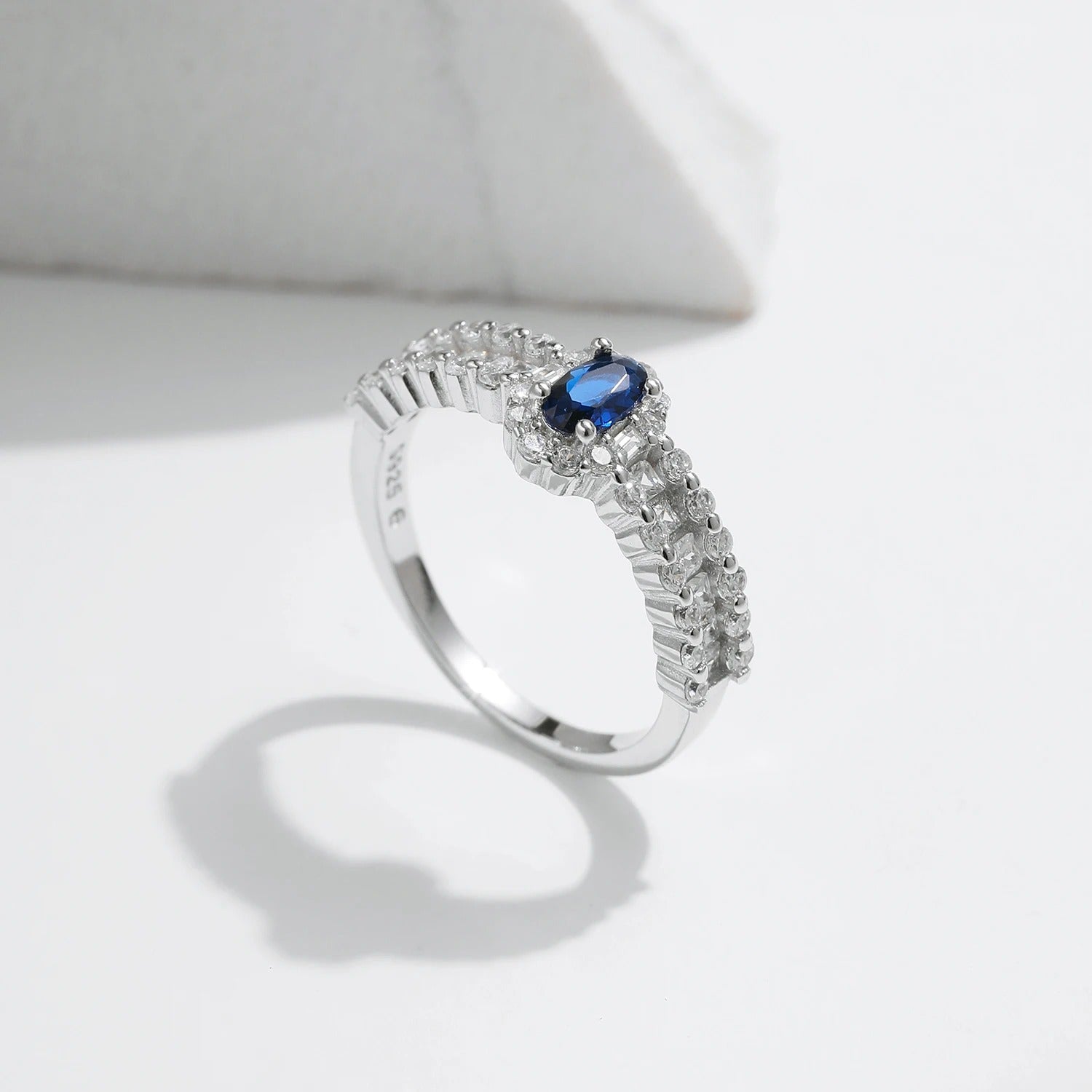 Blue Oval CZ Luxury Azure Authentic 925 Sterling Silver Band